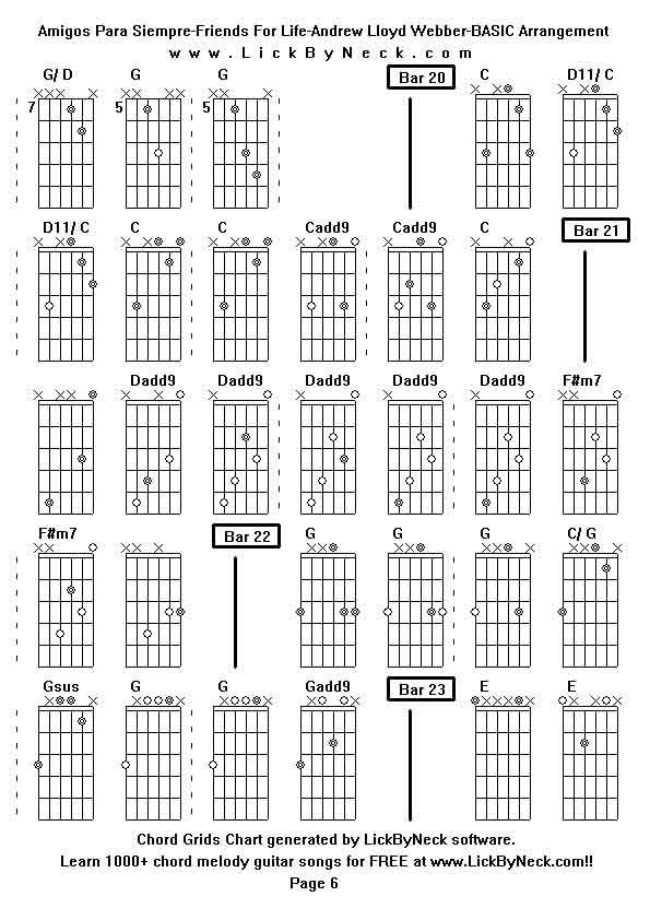 Chord Grids Chart of chord melody fingerstyle guitar song-Amigos Para Siempre-Friends For Life-Andrew Lloyd Webber-BASIC Arrangement,generated by LickByNeck software.